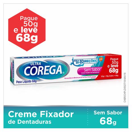 Fixador de Dentadura Corega Ultra Creme Sem Sabor 68g - Glaxosmithkline Menor preço em Fixador de Dentadura Corega Ultra Creme Sem Sabor 68g - Glaxosmithkline