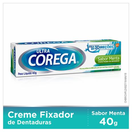 Fixador de dentadura Ultra Corega Creme Sabor Menta 40g - Glaxosmithkline Menor preço em Fixador de dentadura Ultra Corega Creme Sabor Menta 40g - Glaxosmithkline
