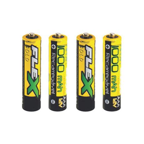 Flex Pilha Recarregavel AAA C/4 Pilhas 1000MAH Menor preço em Flex Pilha Recarregavel AAA C/4 Pilhas 1000MAH