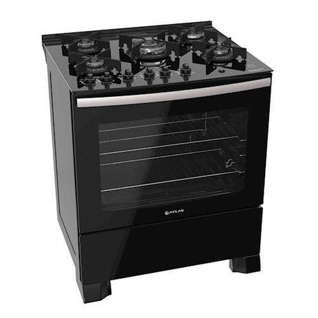 Fogão 5 bocas Atlas UTop Glass preto com mesa de vidro - Bivolt - Atlas Eletrodomésticos Menor preço em Fogão 5 bocas Atlas UTop Glass preto com mesa de vidro - Bivolt - Atlas Eletrodomésticos