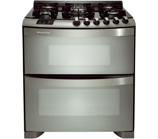 Fogão 5 Bocas Brastemp Top Glass BFD5VARNNA Inox - Forno Duplo Grill Quadri-Chama Timer