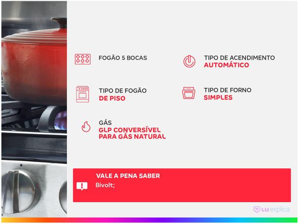 Fogão 5 Bocas Consul CFS5 VAR - Acendimento Automático Inox