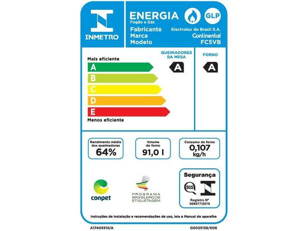 Fogão 5 Bocas Mesa de Vidro Continental Branco - Acendimento Automático FC5VB