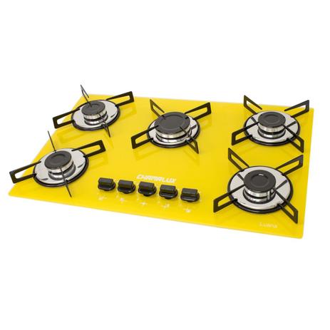 FOGAO COOKTOP CHAMALUX 5BOCAS AMARELO Gás natural Menor preço em FOGAO COOKTOP CHAMALUX 5BOCAS AMARELO Gás natural