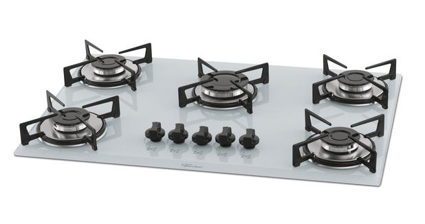 Fogao cooktop fischer 5q gas mesa vidro - branco Menor preço em Fogao cooktop fischer 5q gas mesa vidro - branco