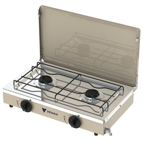Fogão de Mesa Venax 2 Bocas Flamalar Gás Natural Portátil Tampa de Metal Bege é boa?