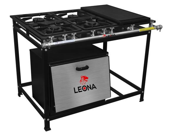 Fogão Industrial 4 Bocas 30X30 Chapa Bifeteira Forno Tampa Inox 54 LITROS - LEONA Menor preço em Fogão Industrial 4 Bocas 30X30 Chapa Bifeteira Forno Tampa Inox 54 LITROS - LEONA