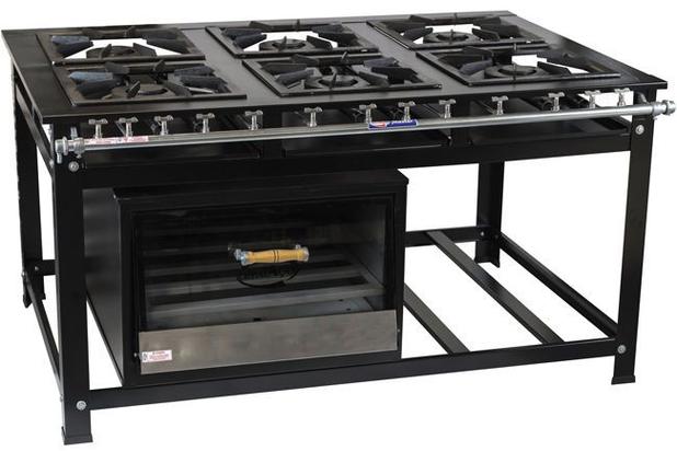 Menor preço em Fogão Industrial 6 Bocas Duplas Grelhas 40x40 Linha Master Perfil 9 Forno 150 Litros Tampa de Vidro - Cristal aço