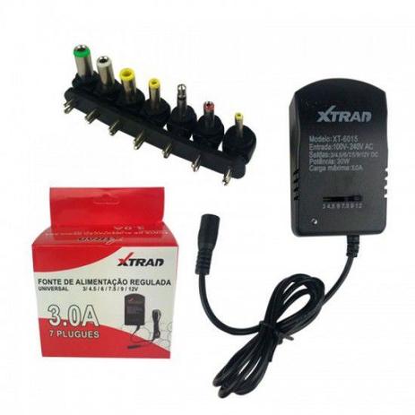 Fonte de alimentação regulada universal com 7 Plugues 3/4.5/6/7.5/9/12v DC 7 Plugues110/240v 3A Potência: 30W XT6015 - R - Xtrad Menor preço em Fonte de alimentação regulada universal com 7 Plugues 3/4.5/6/7.5/9/12v DC 7 Plugues110/240v 3A Potência: 30W XT6015 - R - Xtrad