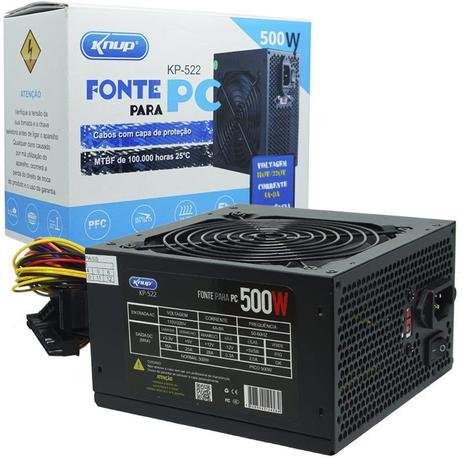 Fonte Pc Atx Gamer 500W Reais Real Super Silenciosa com Cabo de Força Nova Knup KP-522 Preta Bivolt Menor preço em Fonte Pc Atx Gamer 500W Reais Real Super Silenciosa com Cabo de Força Nova Knup KP-522 Preta Bivolt