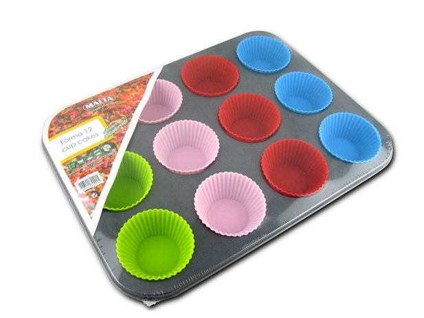 Forma de Cupcake Teflonada com 12 + Formas de Silicone - Malta Menor preço em Forma de Cupcake Teflonada com 12 + Formas de Silicone - Malta