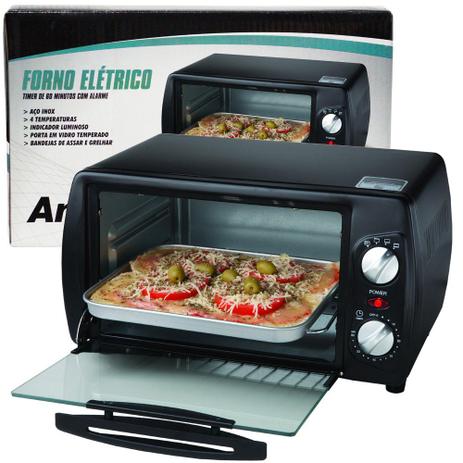 Forno Elétrico de Bancada 9 Litros 220V 1000W Multifunção Timer Alarme Amvox AFR 3800-2 Preto Menor preço em Forno Elétrico de Bancada 9 Litros 220V 1000W Multifunção Timer Alarme Amvox AFR 3800-2 Preto