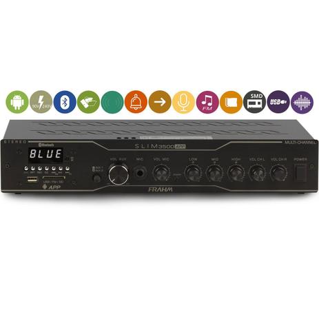 Frahm - Amplificador Com Bluetooth USB/SD/FM SLIM3500 APP Menor preço em Frahm - Amplificador Com Bluetooth USB/SD/FM SLIM3500 APP