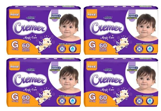 Fralda Cremer Hiper Tamanho G Com 4 Pacotes 240 Fraldas Menor preço em Fralda Cremer Hiper Tamanho G Com 4 Pacotes 240 Fraldas