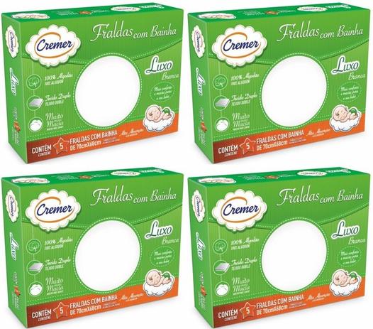 Fralda De Pano Com Bainha Luxo Branca Cremer - Kit Com 4 Caixas - 70x68cm Menor preço em Fralda De Pano Com Bainha Luxo Branca Cremer - Kit Com 4 Caixas - 70x68cm