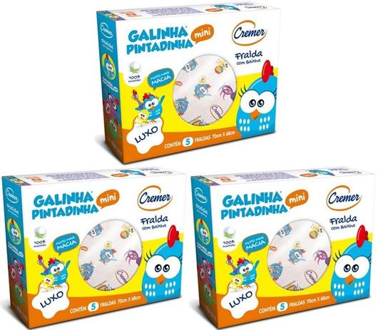 Fralda De Pano Cremer Galinha Pintadinha Kit C/ 3 Caixas - 70x68cm Menor preço em Fralda De Pano Cremer Galinha Pintadinha Kit C/ 3 Caixas - 70x68cm