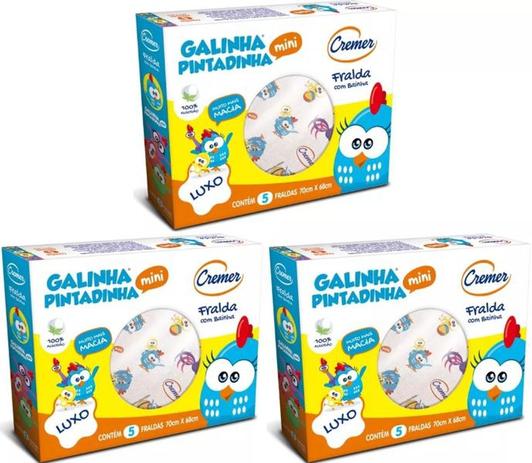 Fralda De Pano Cremer Galinha Pintadinha Kit C/3 Caixas Menor preço em Fralda De Pano Cremer Galinha Pintadinha Kit C/3 Caixas