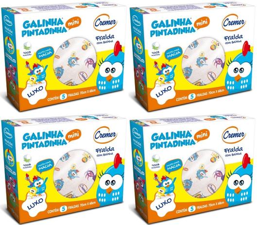 Fralda De Pano Cremer Galinha Pintadinha Kit C/ 4 Caixas - 70x68cm Menor preço em Fralda De Pano Cremer Galinha Pintadinha Kit C/ 4 Caixas - 70x68cm