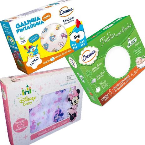 Fralda de Pano Galinha Pintadinha + Minnie + Cremer Luxo - 3 CXS - Cremer / minasrey Menor preço em Fralda de Pano Galinha Pintadinha + Minnie + Cremer Luxo - 3 CXS - Cremer / minasrey