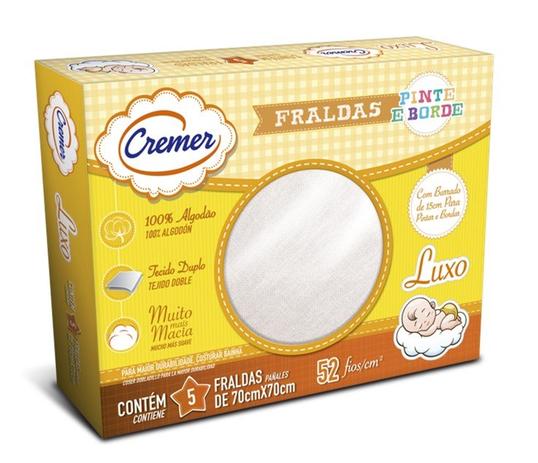 Menor preço em Fralda De Pano Luxo Branca Pinte E Borde Cremer Caixa com 5 Unidades - 70x70cm