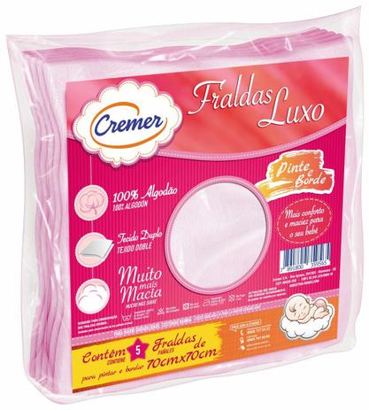 Fralda De Pano Luxo Pinte E Borde Rosa Cremer Pacote com 5 Unidades - 70x70cm é ruim? Fralda De Pano Luxo Pinte E Borde Rosa Cremer Pacote com 5 Unidades - 70x70cm é boa?