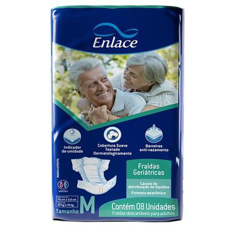 Fralda Descartável Geriátrica/Adulto Enlace Média 64 tiras (8 Emb. c/8 tiras) Menor preço em Fralda Descartável Geriátrica/Adulto Enlace Média 64 tiras (8 Emb. c/8 tiras)