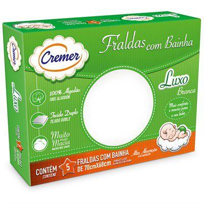 Fralda Luxo Branca com Bainhas com 05 Unidades Cremer Menor preço em Fralda Luxo Branca com Bainhas com 05 Unidades Cremer