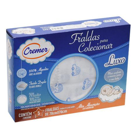 Fralda Luxo Estampada Menino Carrinhos - 5 unidades - Cremer Menor preço em Fralda Luxo Estampada Menino Carrinhos - 5 unidades - Cremer