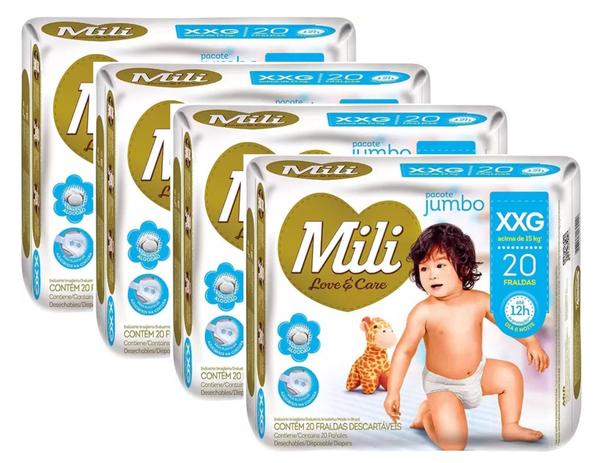 Fralda Mili Love&Care XXG 20fraldas - KIT 4 UNIDADES Menor preço em Fralda Mili Love&Care XXG 20fraldas - KIT 4 UNIDADES
