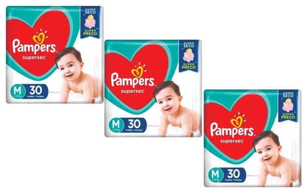 Fralda Pampers Supersec Tamanho M com 30 Fraldas - KIT 3 UNIDADES Menor preço em Fralda Pampers Supersec Tamanho M com 30 Fraldas - KIT 3 UNIDADES