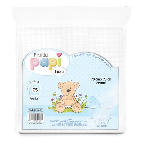 Fralda papi luxo branca 70cm x 70cm pct 05 un - Papi fraldas é boa?