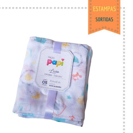 Fralda papi luxo com bainha estampada sortidas Menor preço em Fralda papi luxo com bainha estampada sortidas
