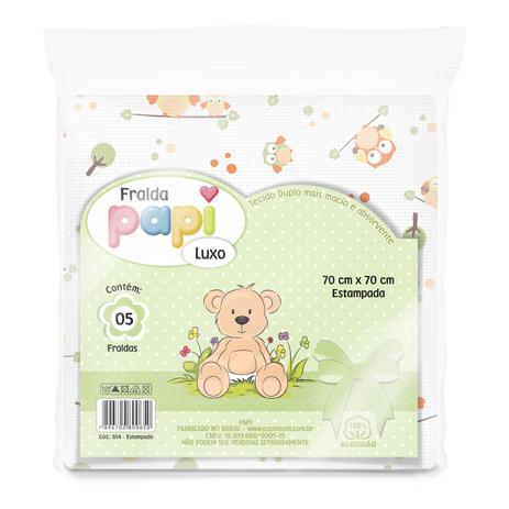 Fralda papi luxo estampada 70cm x 70cm pct 05 un - Papi fraldas Menor preço em Fralda papi luxo estampada 70cm x 70cm pct 05 un - Papi fraldas