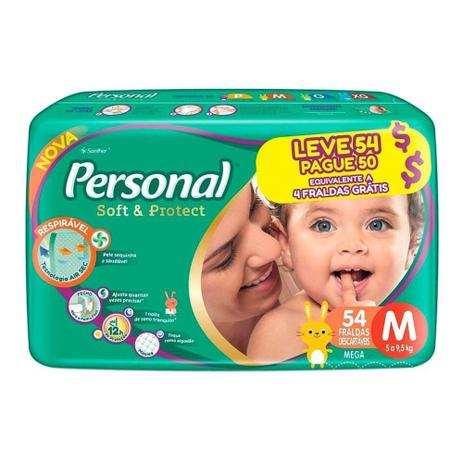 Fralda Personal Soft & Protect Tamanho M Pacote Mega Leve 54 Pague 50 Fraldas Descartáveis Menor preço em Fralda Personal Soft & Protect Tamanho M Pacote Mega Leve 54 Pague 50 Fraldas Descartáveis
