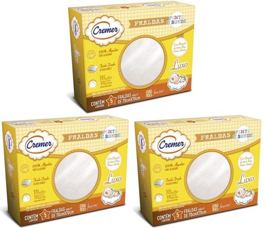 Fralda Pinte E Borde Cremer Luxo Branca Kit Com 3 Caixas - 70x70xm é boa?
