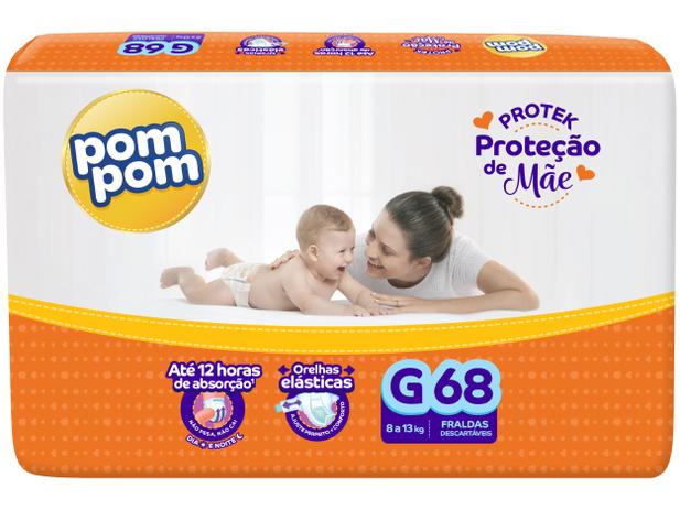 Fralda Pom Pom Protek Proteção de Mãe Hiper - G 68 Unidades