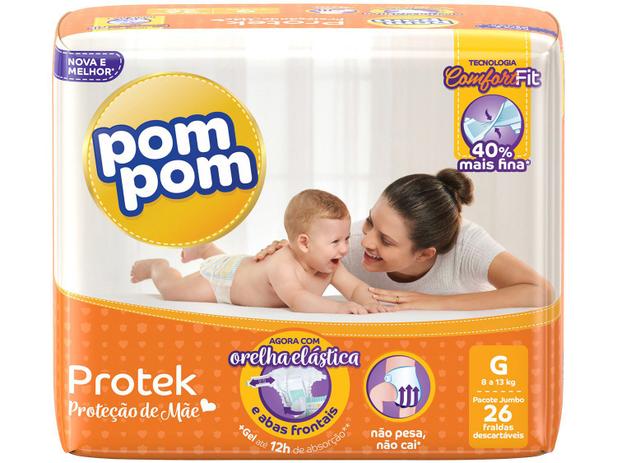 Fralda Pom Pom Protek Proteção de Mãe  - Tam. G 8 a 13kg 26 Unidades é boa?