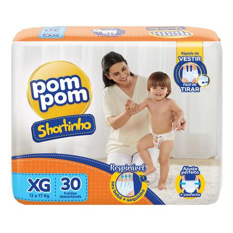 Fralda pom pom shortinho xg c/30 jumbo Menor preço em Fralda pom pom shortinho xg c/30 jumbo