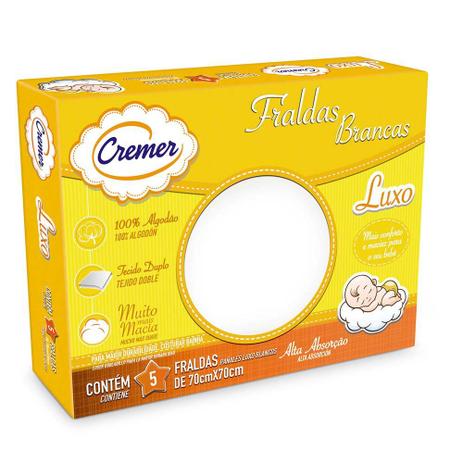 Fralda Tecido Cremer Branca Luxo 70 x 70 cm 5 und Menor preço em Fralda Tecido Cremer Branca Luxo 70 x 70 cm 5 und