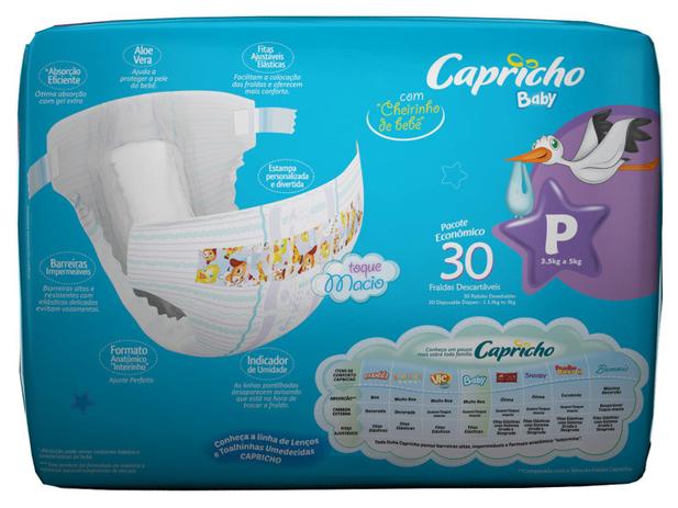 Fraldas Capricho Baby Tam P 30 Unidades - com Indicador de Umidade