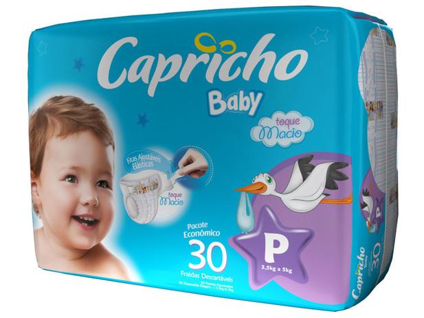 Fraldas Capricho Baby Tam P 30 Unidades - com Indicador de Umidade Menor preço em Fraldas Capricho Baby Tam P 30 Unidades - com Indicador de Umidade