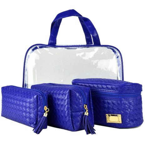 Frasqueiras Necessaire Feminina Luxo Azul Kit 4 Peças CBRN08186 - Commerce brasil Menor preço em Frasqueiras Necessaire Feminina Luxo Azul Kit 4 Peças CBRN08186 - Commerce brasil