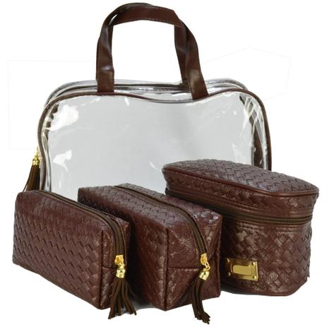 Frasqueiras Necessaire Feminina Luxo Marrom Kit 4 Peças CBRN08209 - Commerce brasil Menor preço em Frasqueiras Necessaire Feminina Luxo Marrom Kit 4 Peças CBRN08209 - Commerce brasil