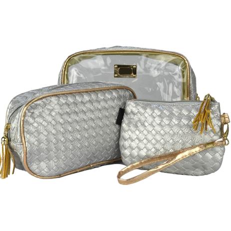 Frasqueiras Necessaire Feminina Luxo Prata Kit 3 Peças CBRN08292 - Commerce brasil Menor preço em Frasqueiras Necessaire Feminina Luxo Prata Kit 3 Peças CBRN08292 - Commerce brasil