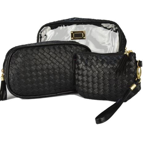 Frasqueiras Necessaire Feminina Luxo Preto Kit 3 Peças CBRN08308 - Commerce brasil Menor preço em Frasqueiras Necessaire Feminina Luxo Preto Kit 3 Peças CBRN08308 - Commerce brasil