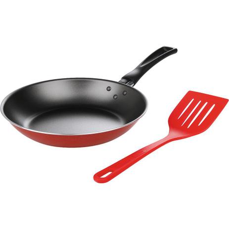 Frigideira 22cm com Espátula Antiaderente Brinox Vermelho Menor preço em Frigideira 22cm com Espátula Antiaderente Brinox Vermelho