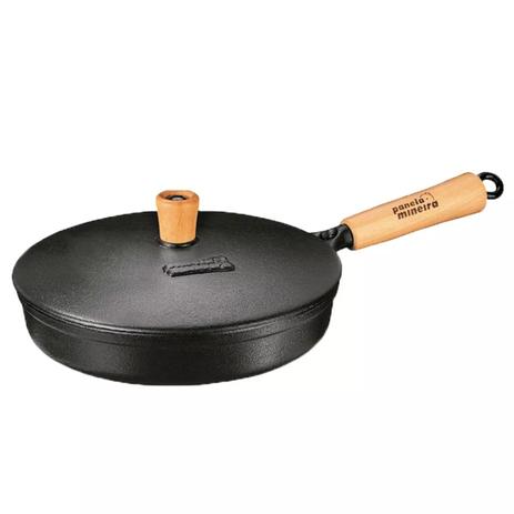 Frigideira Alta Ferro Fundido Cabo De Madeira C/ Tampa de Ferro Panela Mineira 25cm Diâmetro Menor preço em Frigideira Alta Ferro Fundido Cabo De Madeira C/ Tampa de Ferro Panela Mineira 25cm Diâmetro
