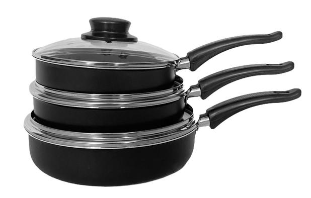 Frigideira Antiaderente Com Tampa De Vidro Reta 3 Peças Teflon - JL Comercio Menor preço em Frigideira Antiaderente Com Tampa De Vidro Reta 3 Peças Teflon - JL Comercio