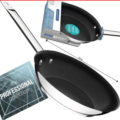 Frigideira Antiaderente Profissional Aço Inox 26cm Tramontina Fundo Triplo 2L Menor preço em Frigideira Antiaderente Profissional Aço Inox 26cm Tramontina Fundo Triplo 2L