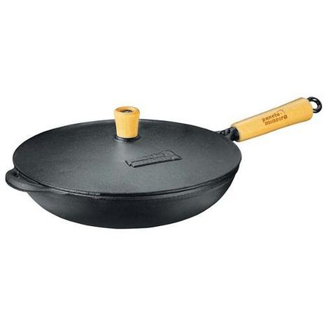 Frigideira Ferro Fundido 29 Cm Cônica Com Tampa Panela Mineira Menor preço em Frigideira Ferro Fundido 29 Cm Cônica Com Tampa Panela Mineira